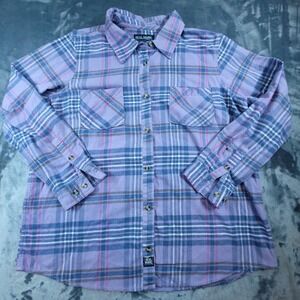 Real Work Womens Purple Plaid Flannel Button Down Shirt XL 16/18 Long Sleeve